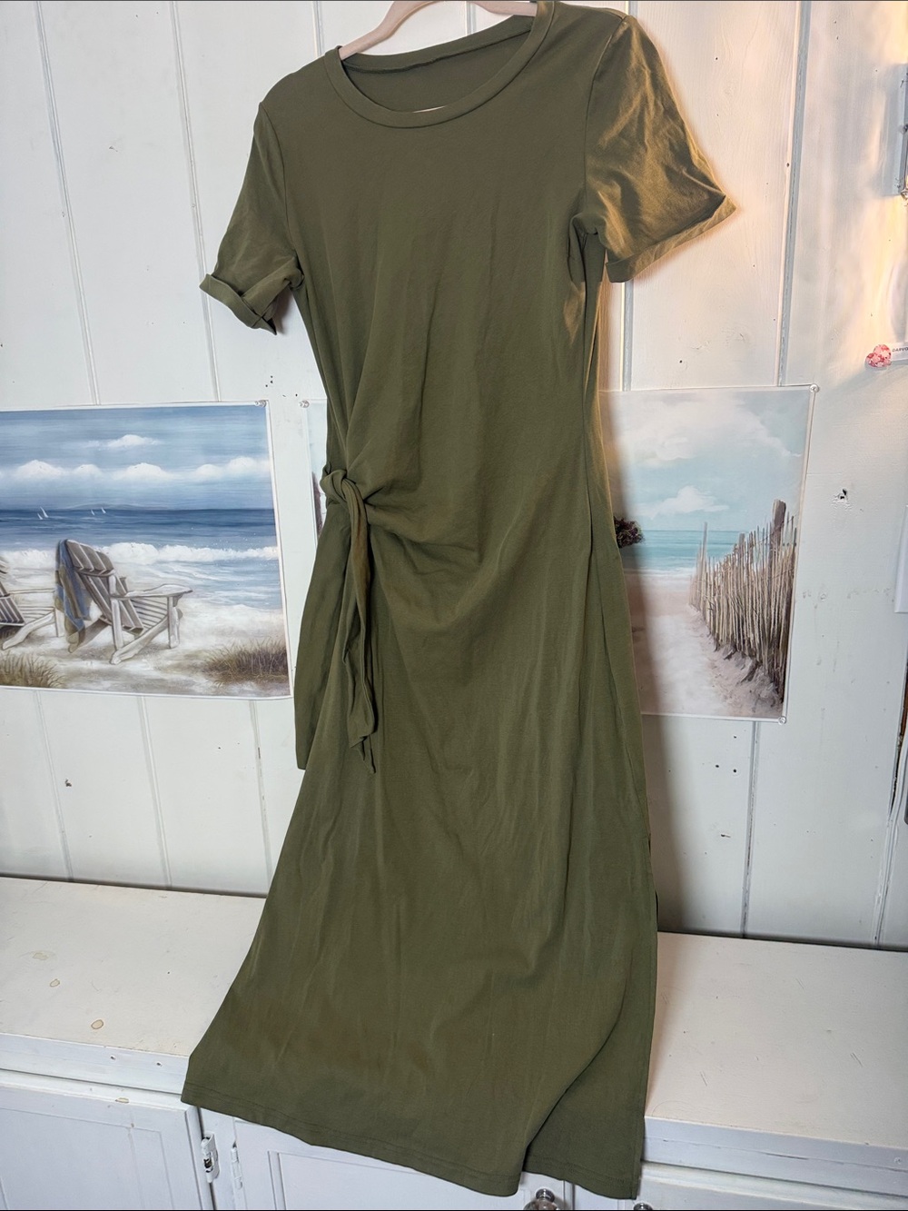Olive Green Tie-Waist Midi Dress - Women